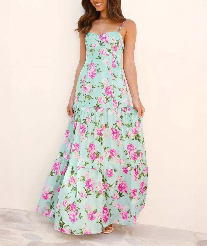 Mint Floral Maxi Dress Close Up Front.webp