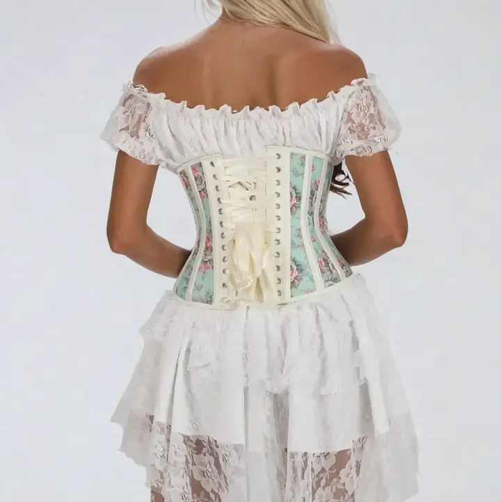 Mint Floral Waist Trainer Corset Back.webp