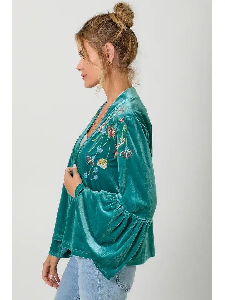 Jade Velvet Kimono Jacket