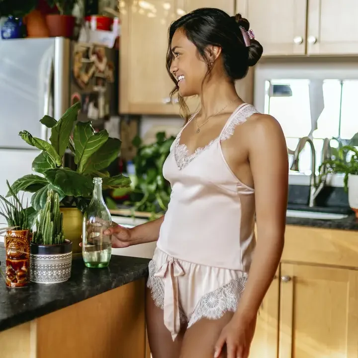 Romantic Plum Satin Lace Trim Sleep Set