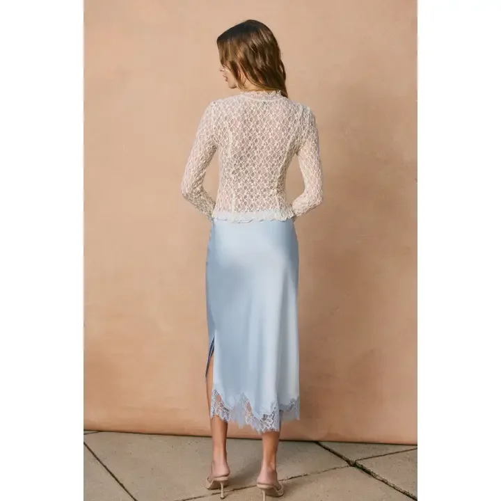Periwinkle Satin and Lace Midi Skirt Back.webp