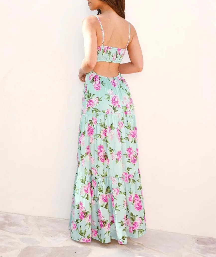 Mint Floral Maxi Dress Back.webp
