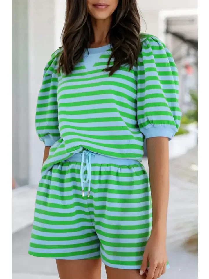 Playful Stripes Lounge Shorts Set