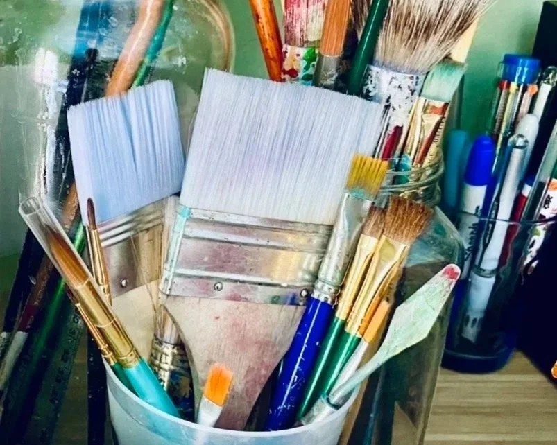 artist studio, paint brushes