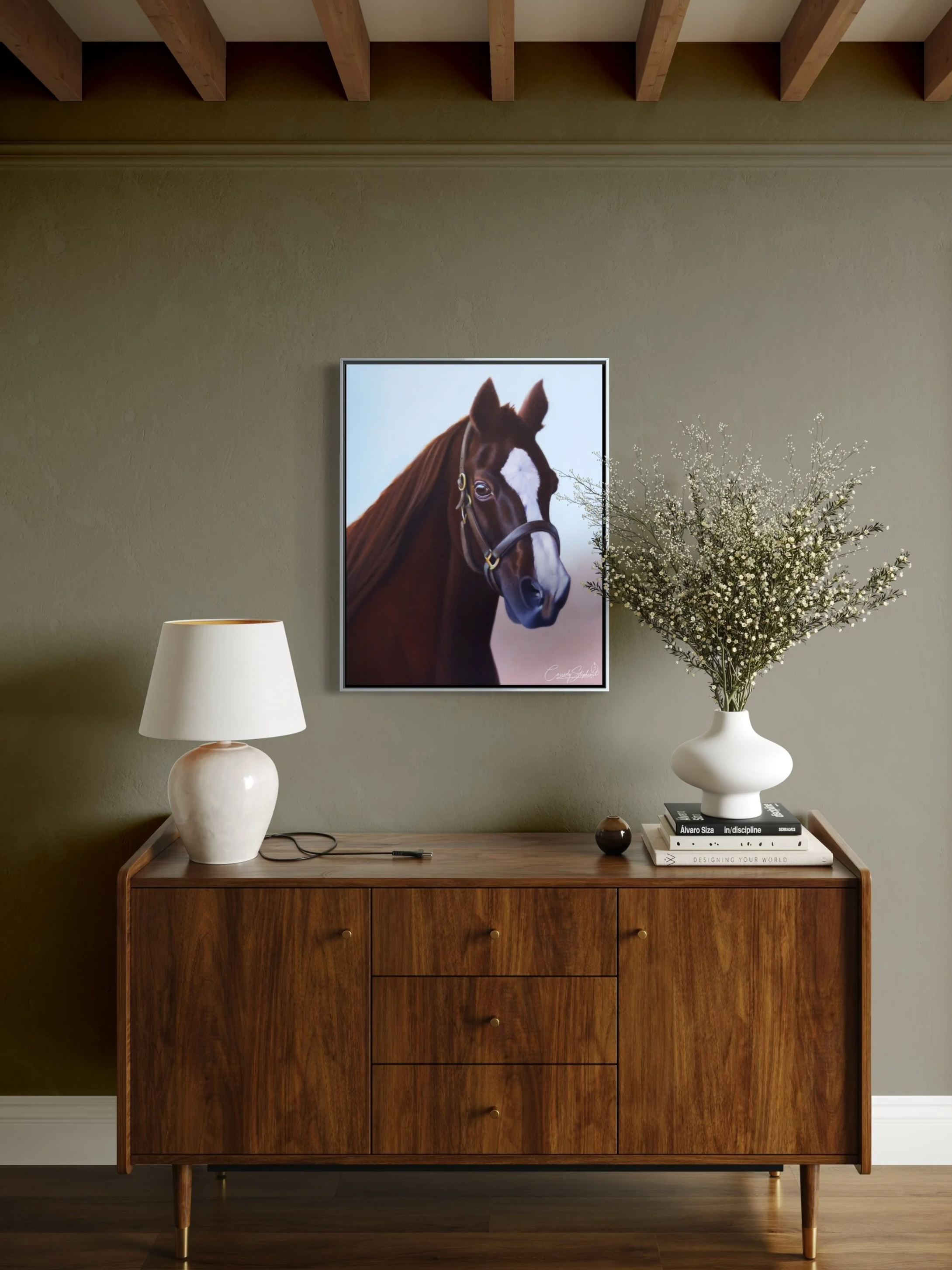"Sitka", 16x20, oil on canvas, is a refined portrait of a beloved Morgan horse, capturing both strength and gentleness in a quiet, dignified pose. Soft light reveals the richness of his chestnut coat and the intelligent calm in his gaze, honoring the