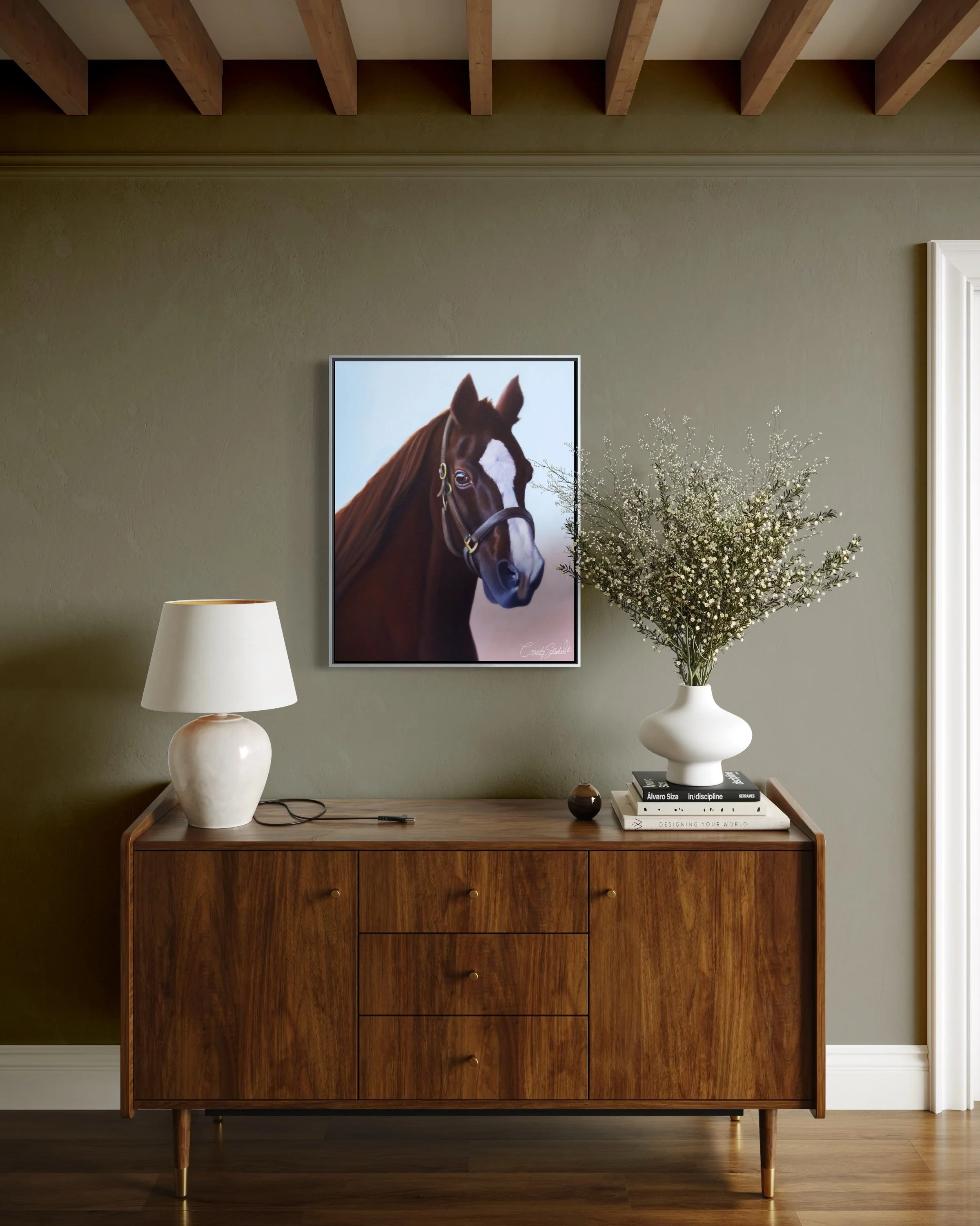 "Sitka", 16x20, oil on canvas, is a refined portrait of a beloved Morgan horse, capturing both strength and gentleness in a quiet, dignified pose. Soft light reveals the richness of his chestnut coat and the intelligent calm in his gaze.