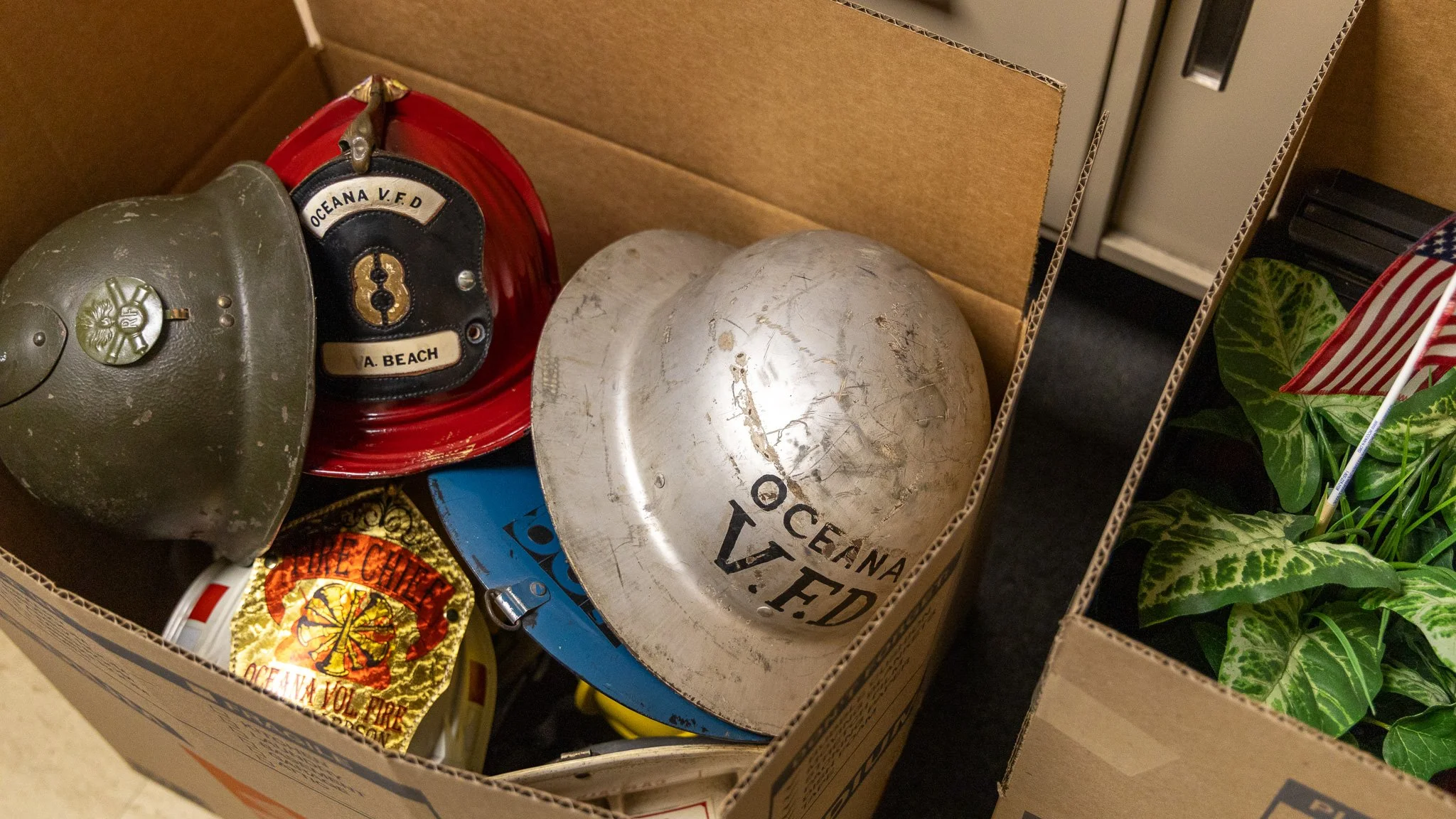 Virginia Beach, Virginia, 2 July 2026 -- Move Out: OVFD memorabilia packed into boxes in preparation for renovations. Photo: Jesse Ankney.