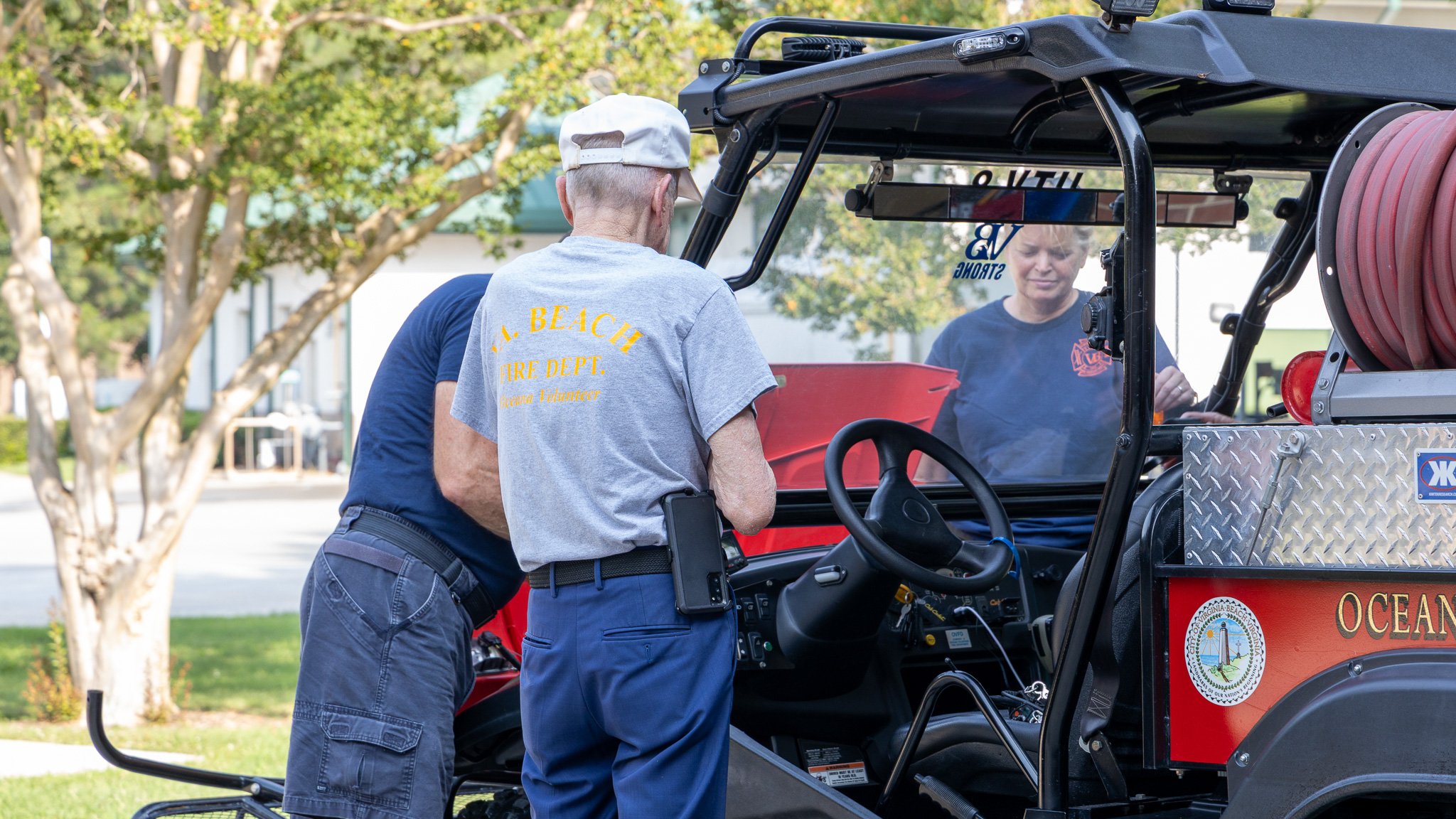 Virginia Beach, Virginia, 4 July 2026 -- Waiting: OVFD volunteers in the Station 8 driveway preparing for their Independence Day schedule. Photo: Jesse Ankney