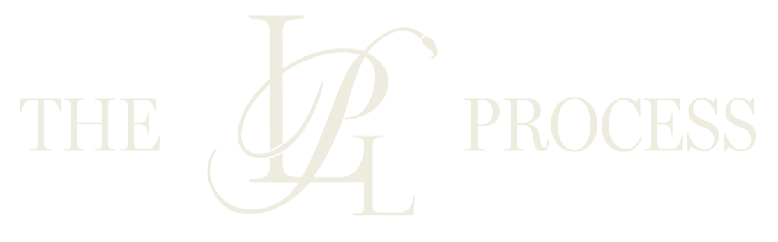 Black background with white text reading "THE DL PROCESS" with a stylized monogram of the letters D, L, and P in the center.
