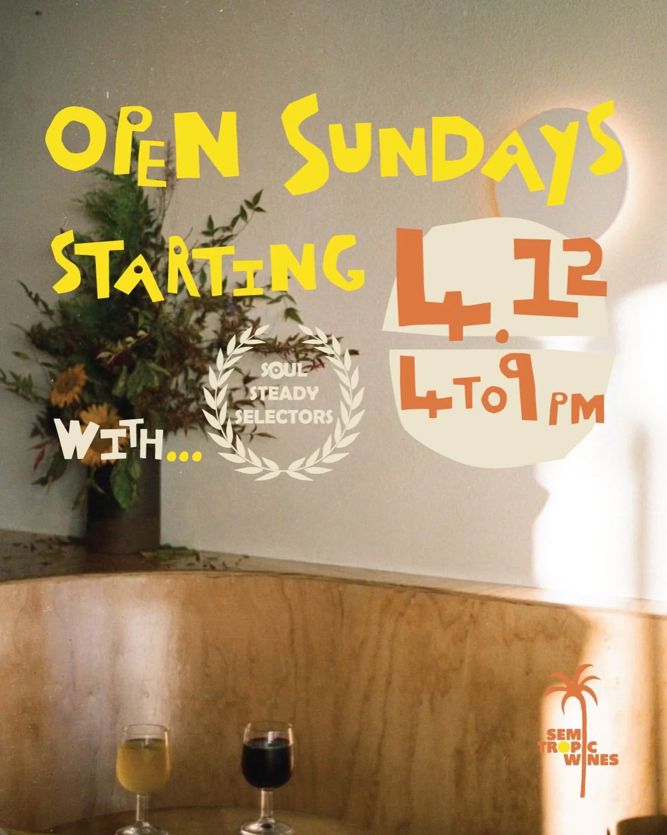 We&rsquo;re kicking off our first Sunday this Spring with a BANG!

Join us Sunday, April 12 from 4-9pm for one more fantastic meal, glass of natural wine, and rocksteady tunes before your next week begins! Our resident chef @possecalifornia will be g