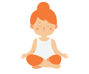 Jeune fille en position de méditation, assise en tailleur, avec les yeux fermés et un sourire tranquille.
