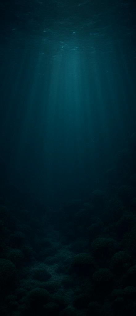 Underwater scene with sunlight penetrating the ocean, illuminating the rocky seabed.