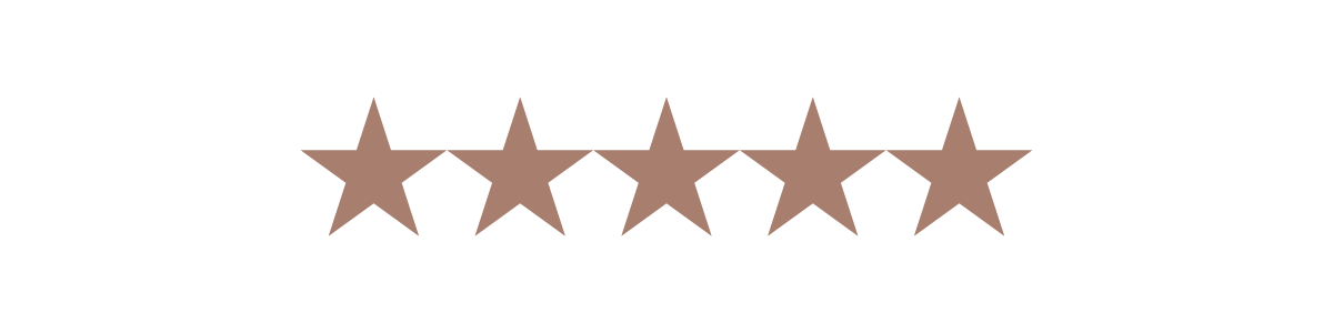 Five brown stars above a website rating that says 'Excellent' in black text, with a black star icon next to the text.
