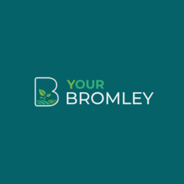 Logo with a stylized letter B featuring leaves and water, and the text 'Your Bromley' on a teal background.