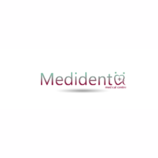 Medident logo with stylized dental icon and text.