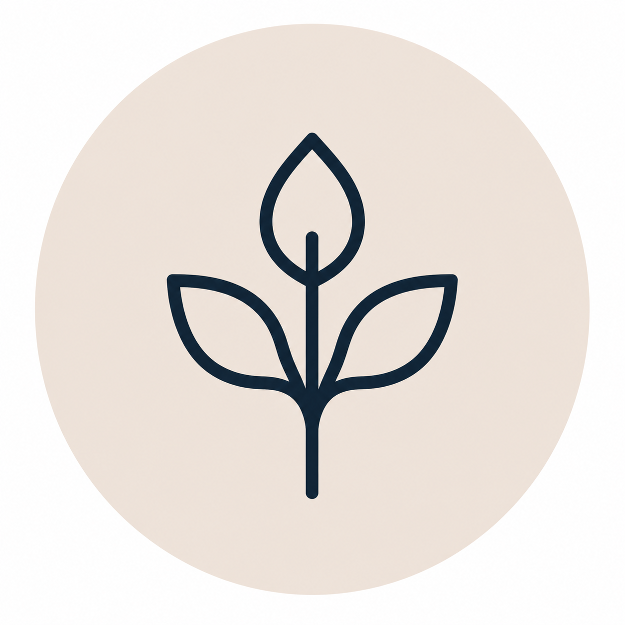 Minimalist illustration of a plant with three leaves inside a beige circle.
