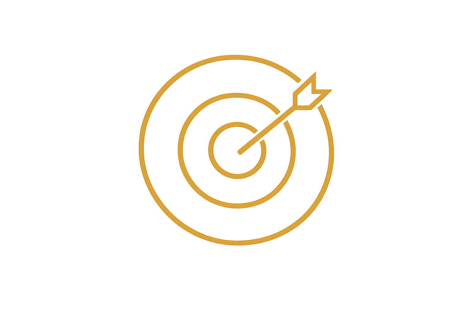 A gold target with concentric circles and an arrow hitting the bullseye.