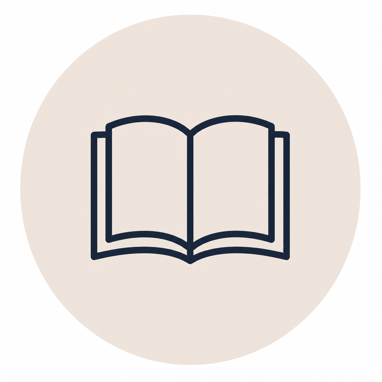 Icon of an open book on a beige circular background