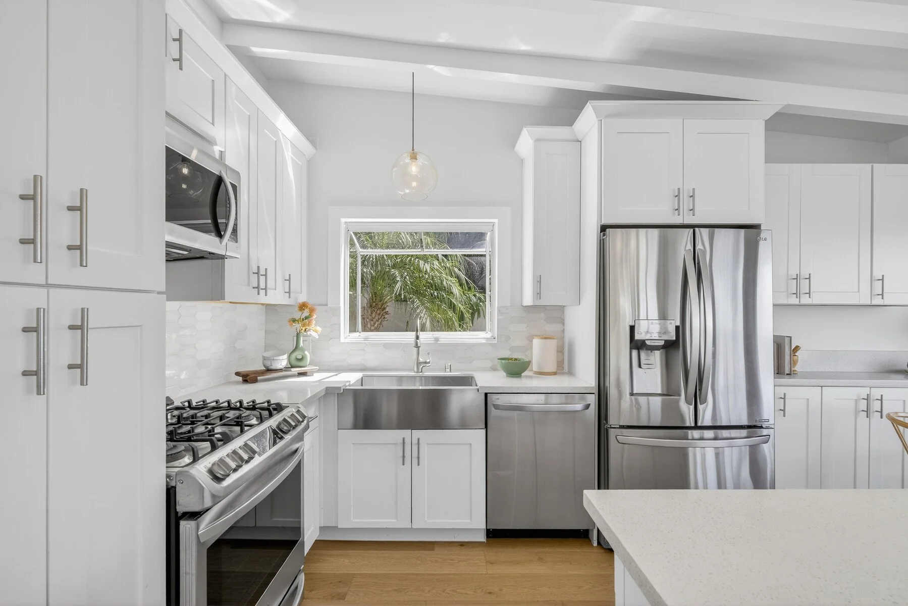 Ocean view kitchen with stainless steel appliances