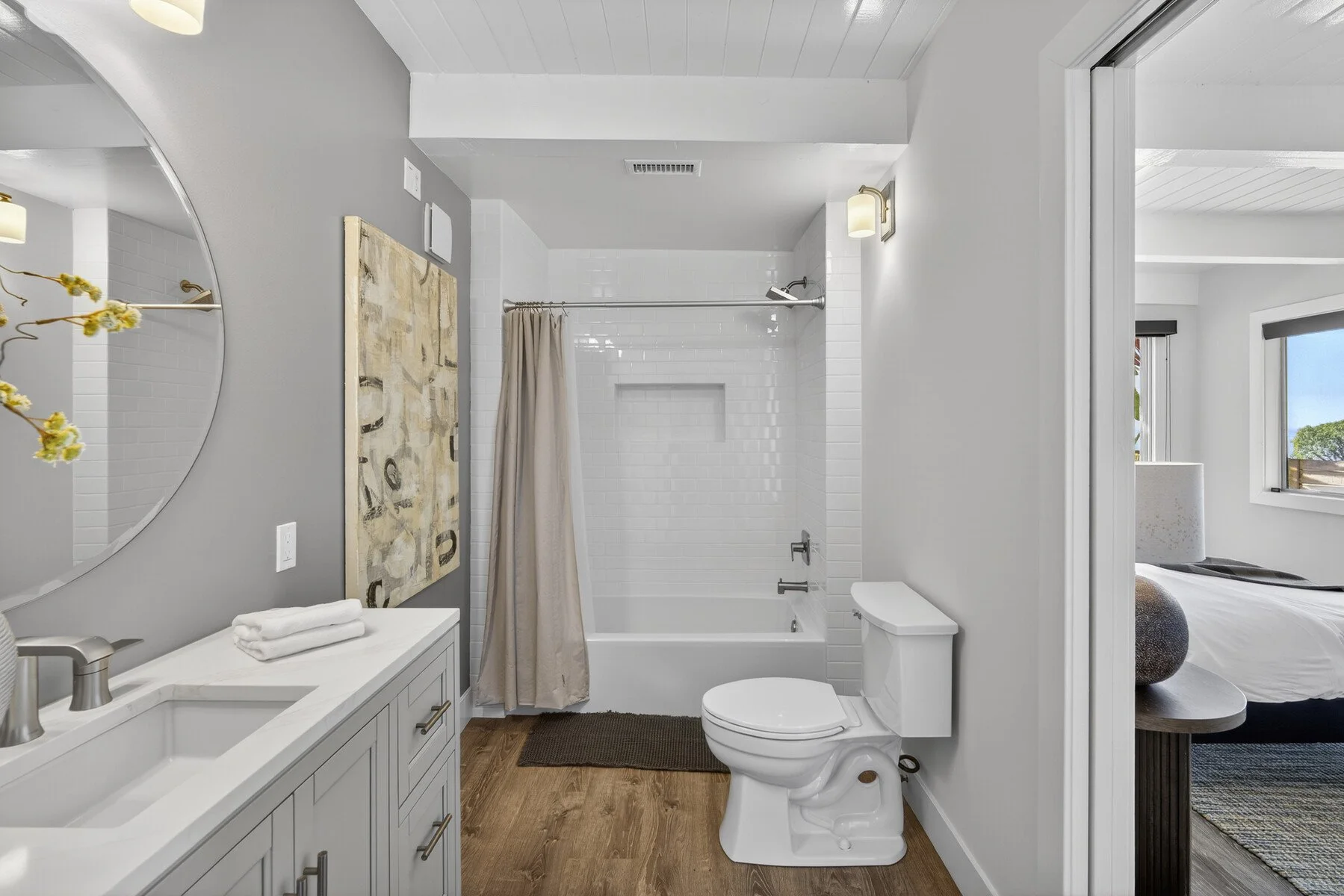 Bathroom with shower tub combo