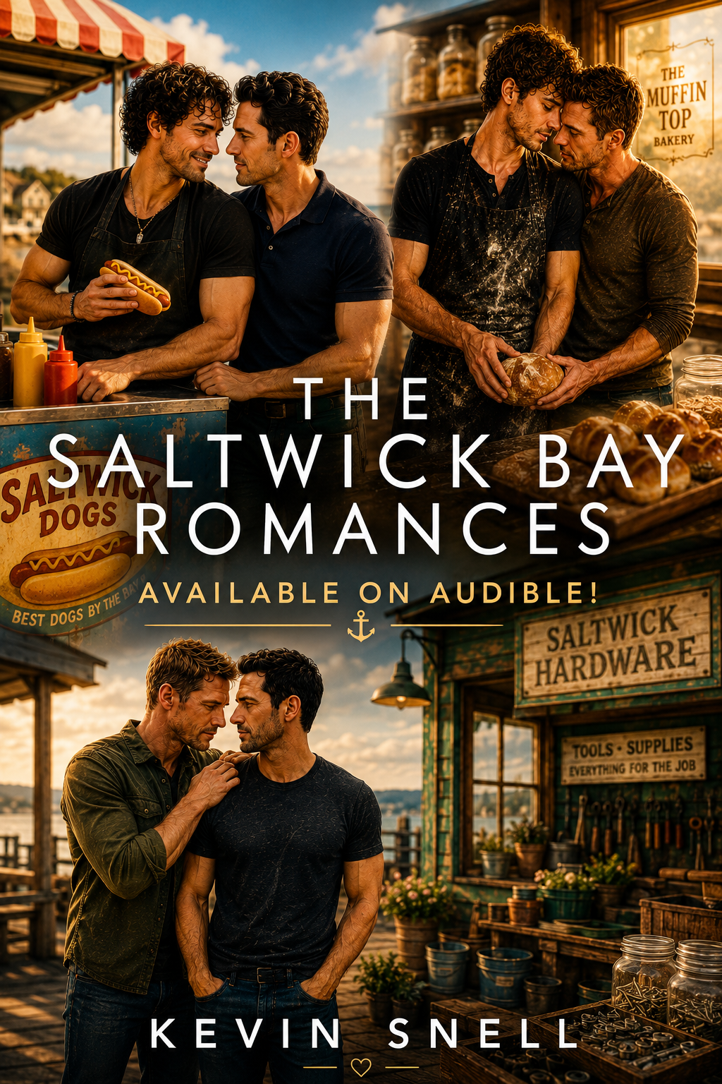 The Saltwick Bay Romances by Kevin Snell, M/M small-town romance audiobooks with food truck, bakery, hardware store, and beach town love