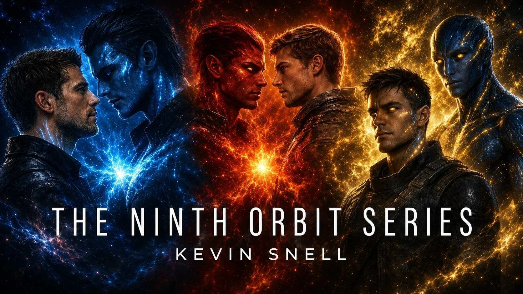 The Ninth Orbit Series by Kevin Snell, M/M alien romance and sci-fi fantasy banner with fated mates and glowing cosmic bonds