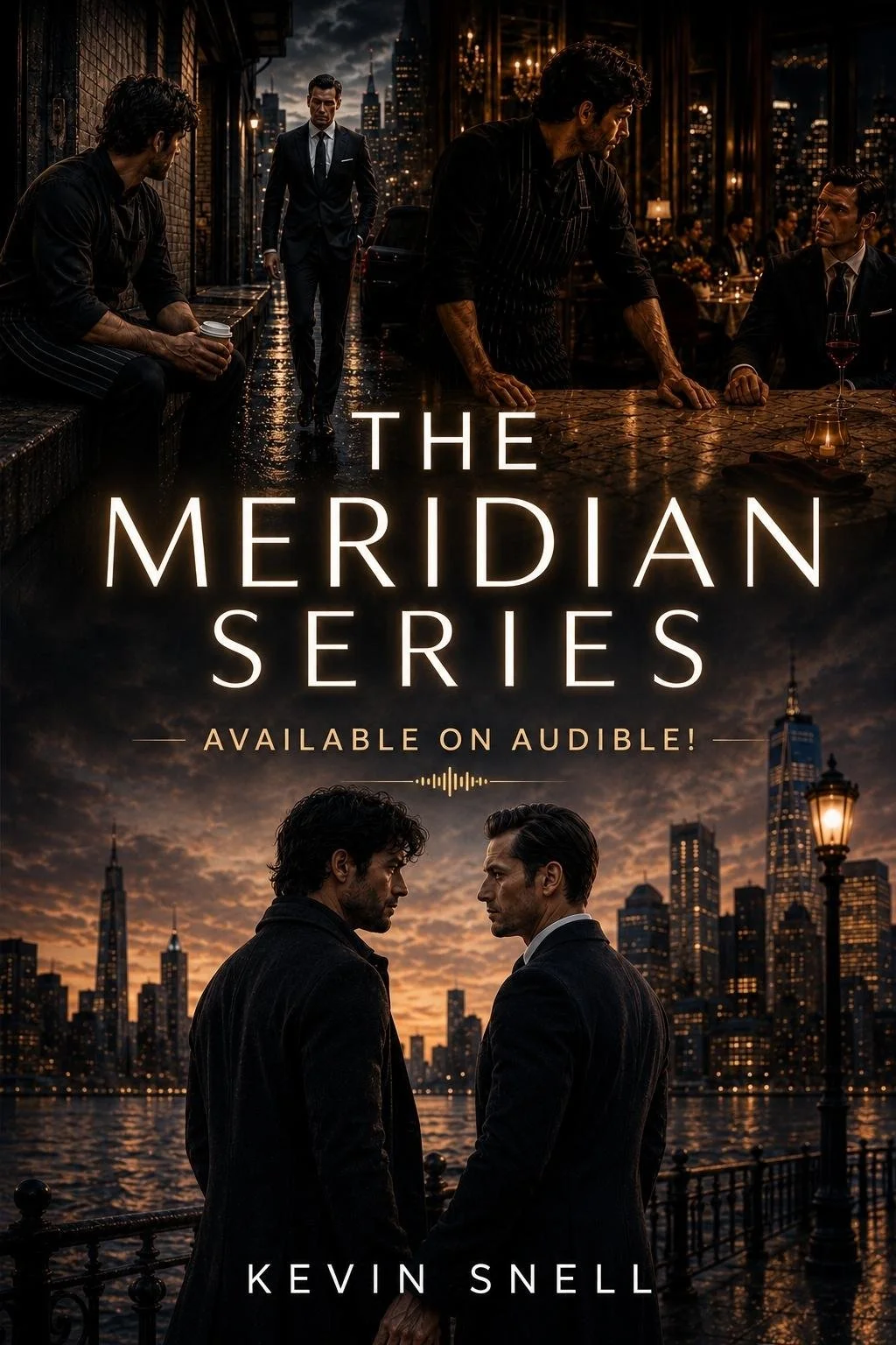 The Meridian Series by Kevin Snell, M/M romance audiobooks about fake relationship, power, vulnerability, and lasting love