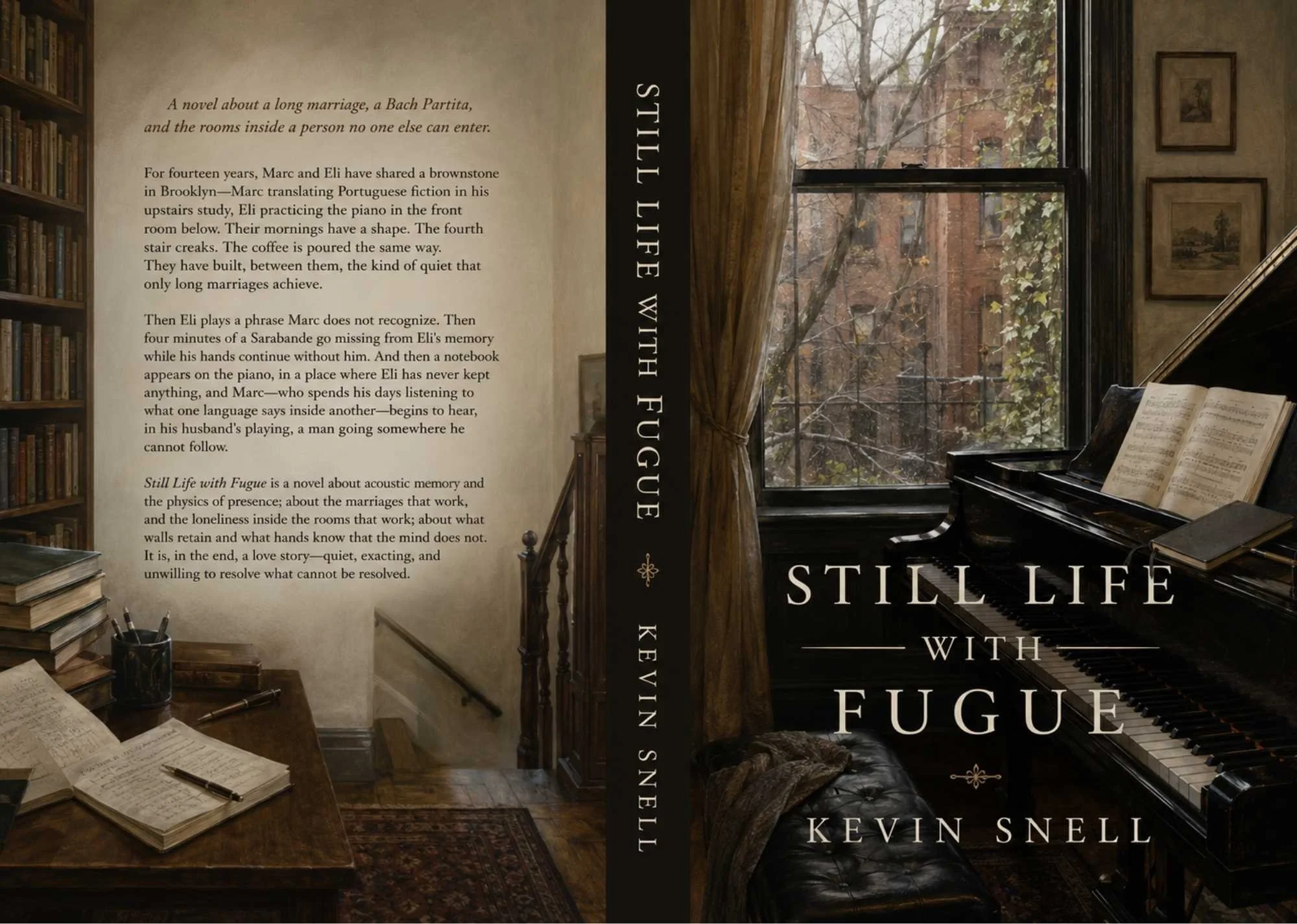 Still Life with Fugue by Kevin Snell paperback cover, literary fiction about marriage, memory, music, acoustic memory, and quiet loss