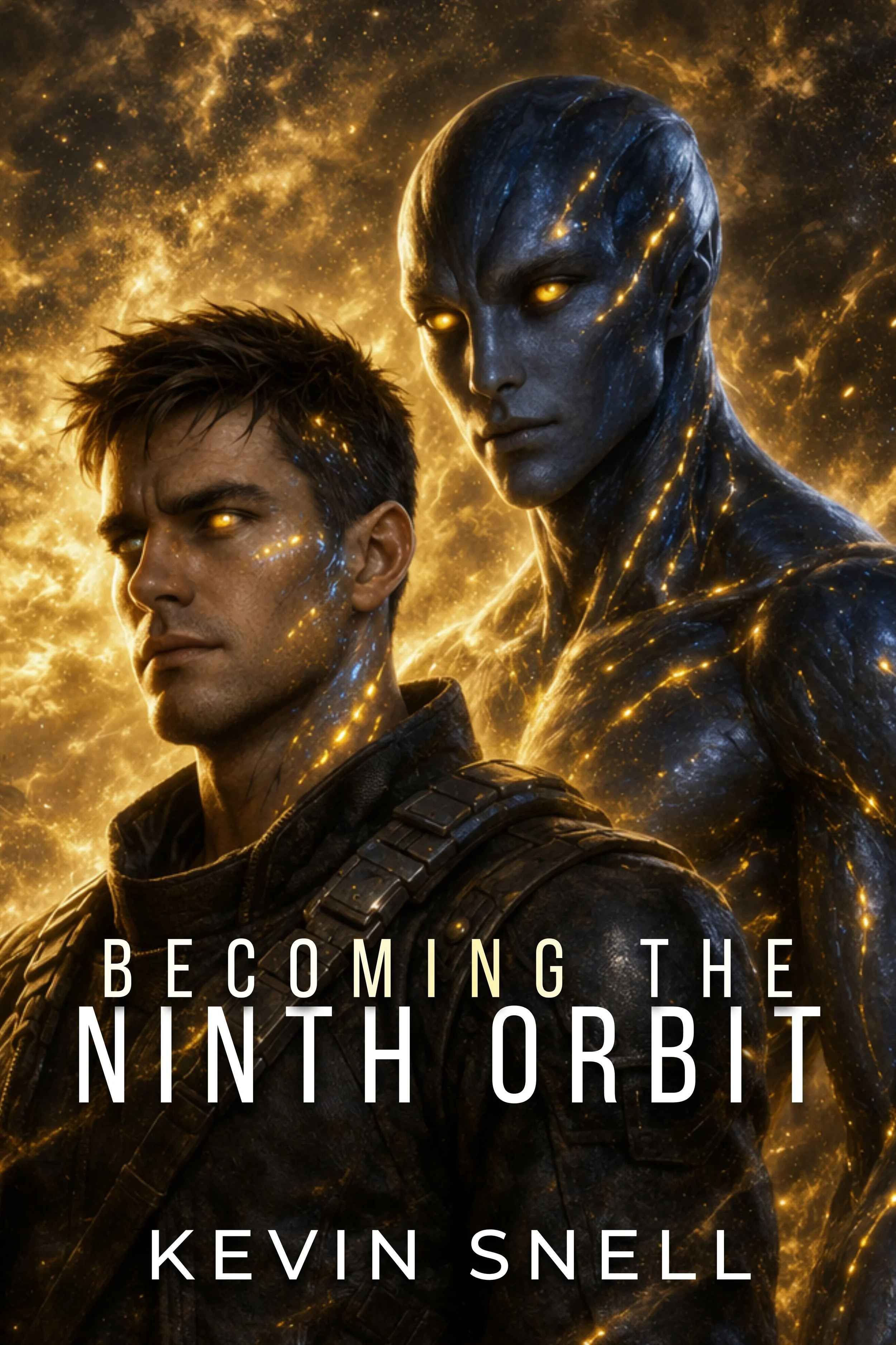 Becoming the Ninth Orbit by Kevin Snell, M/M alien romance with sci-fi fantasy bond, glowing alien warrior, and cosmic fated mates