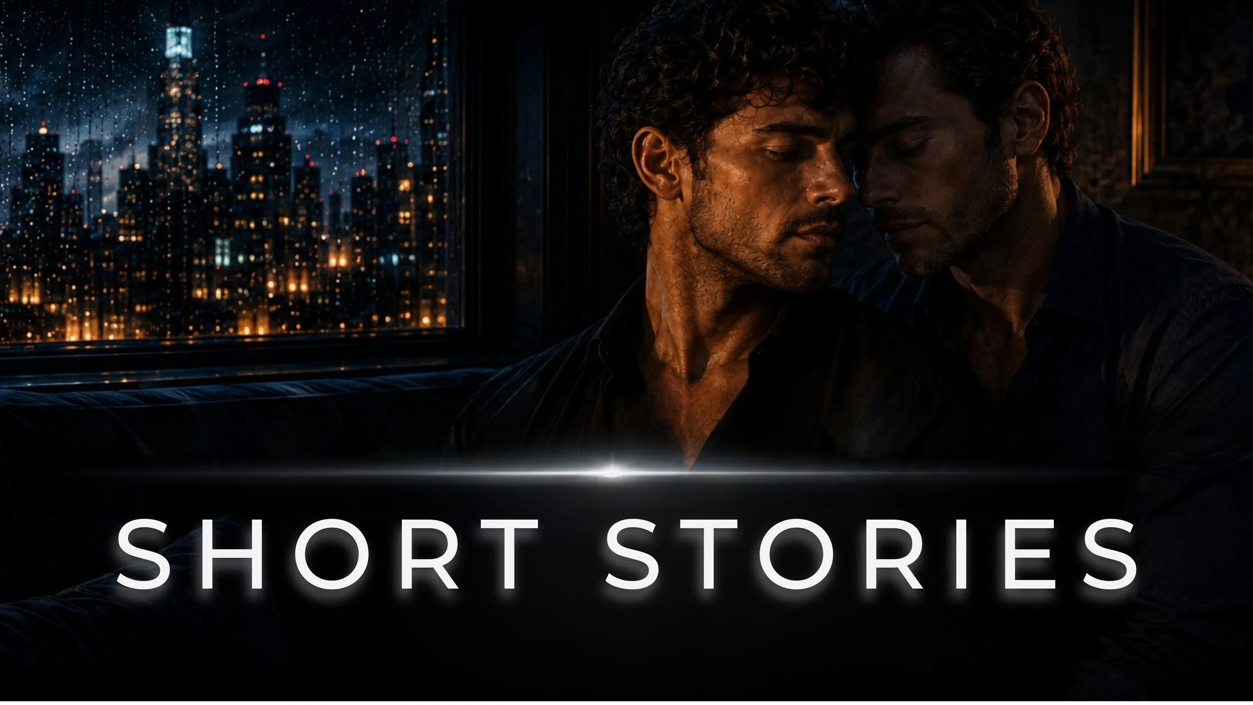 two men embracing, city skyline, short stories, mm romance, literary fiction, fiction, kevin snell