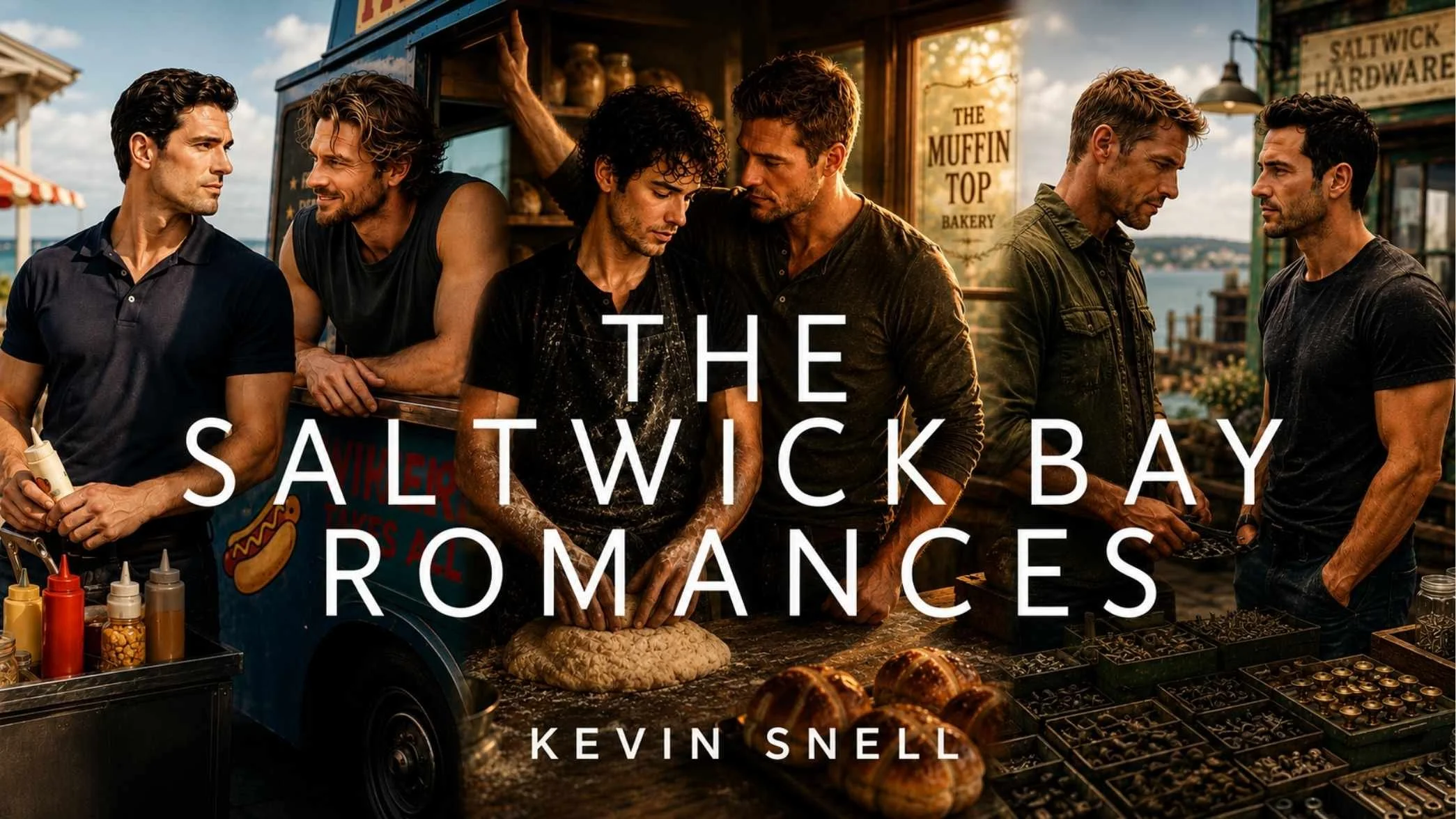 The Saltwick Bay Romances by Kevin Snell, M/M small-town romance series with food truck, bakery, hardware store, beach town, and high heat