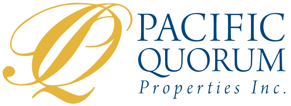 Logo of Pacific Quorum Properties Inc., featuring a stylized gold letter Q and the company name in blue text.