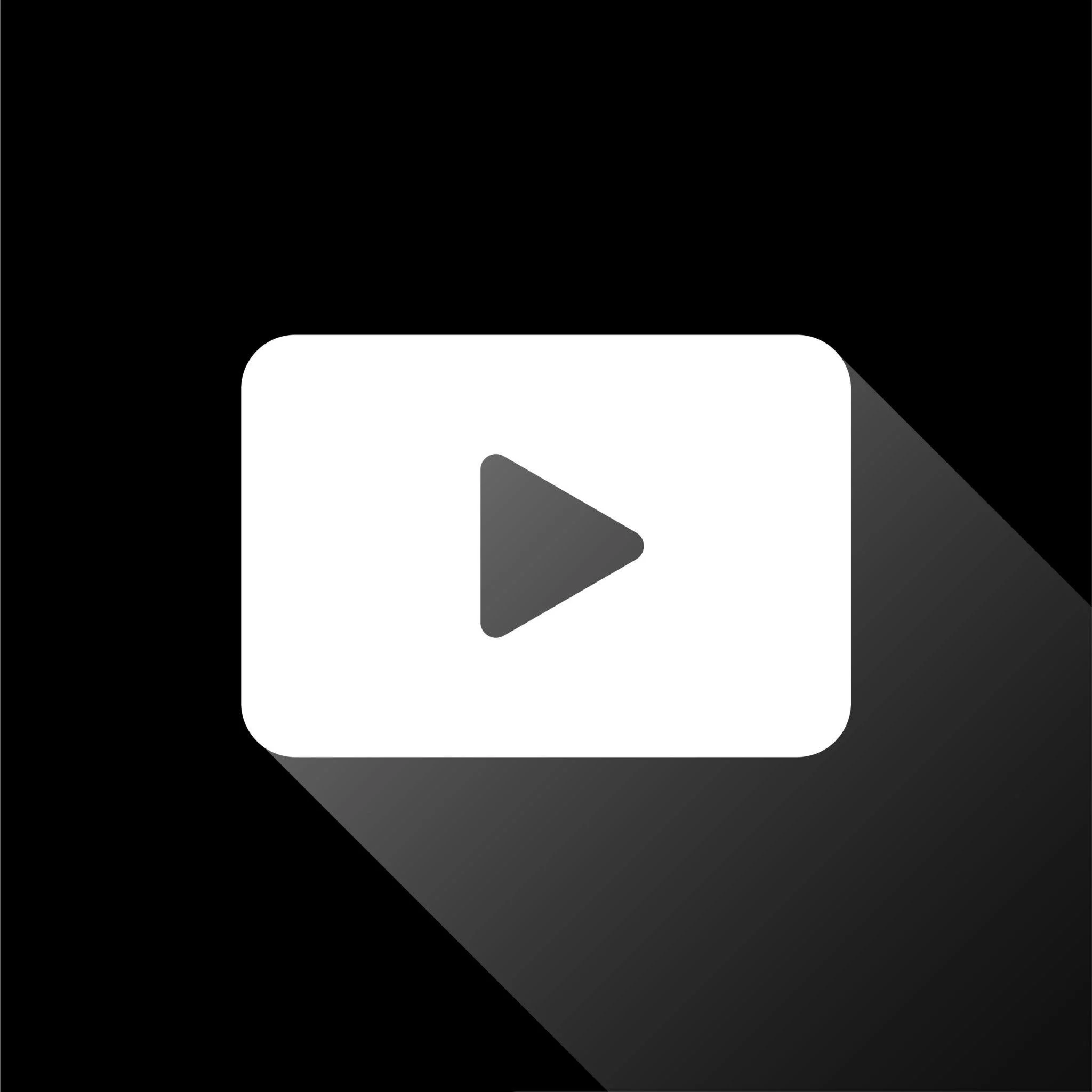 Icon of a white play button on a black background with a long shadow.
