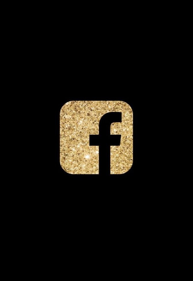 Facebook logo with a gold glitter background on a black backdrop.