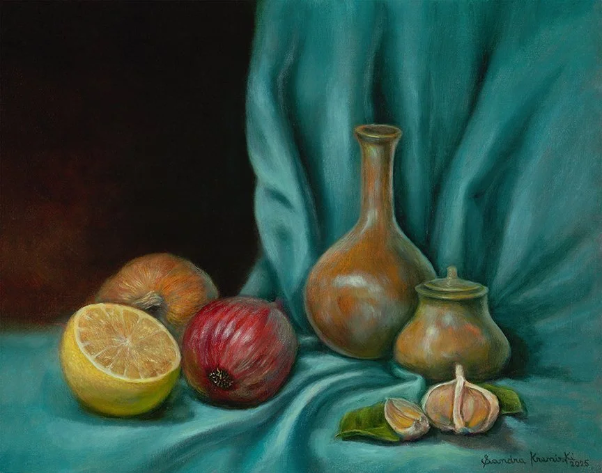 turquoise drappery with temuka vase onions and lemon small file.jpg