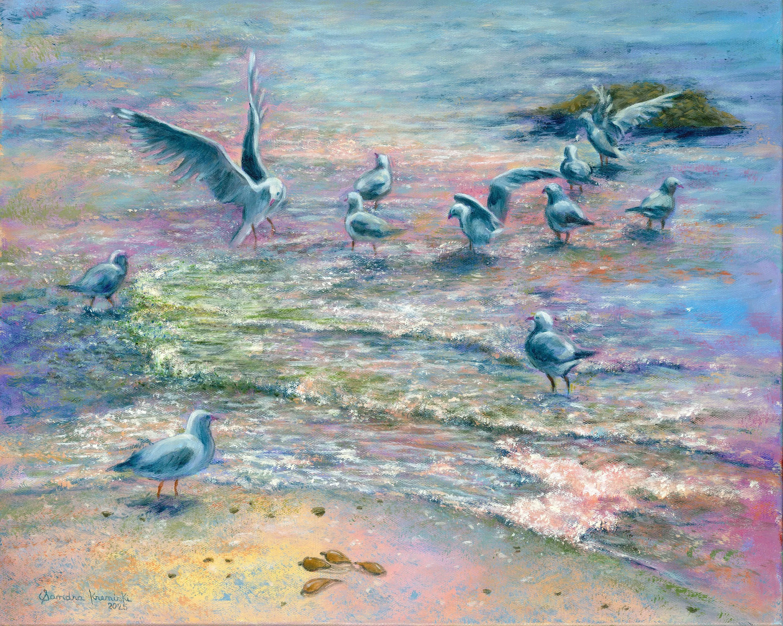 Seagulls at Hampden Beach 16 X 20 inches original artwork