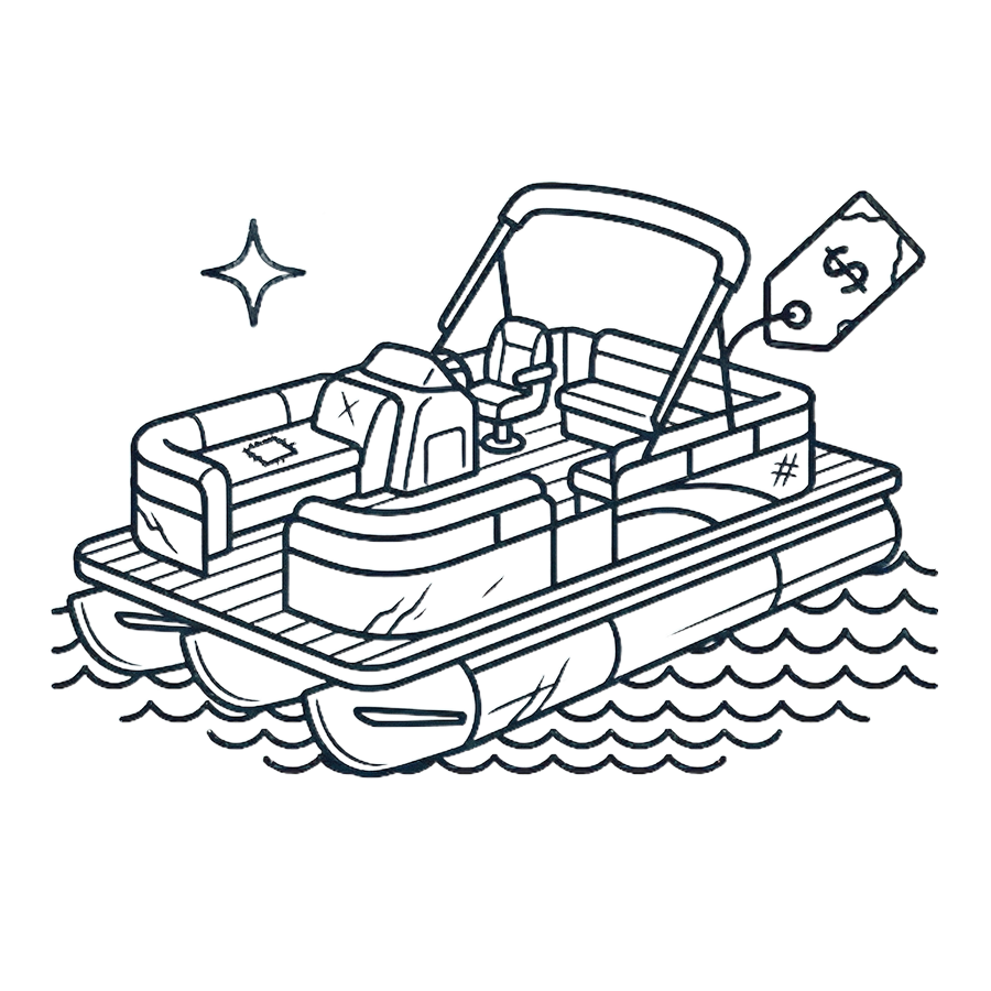 Pontoon boat on water, representing recreational boats.