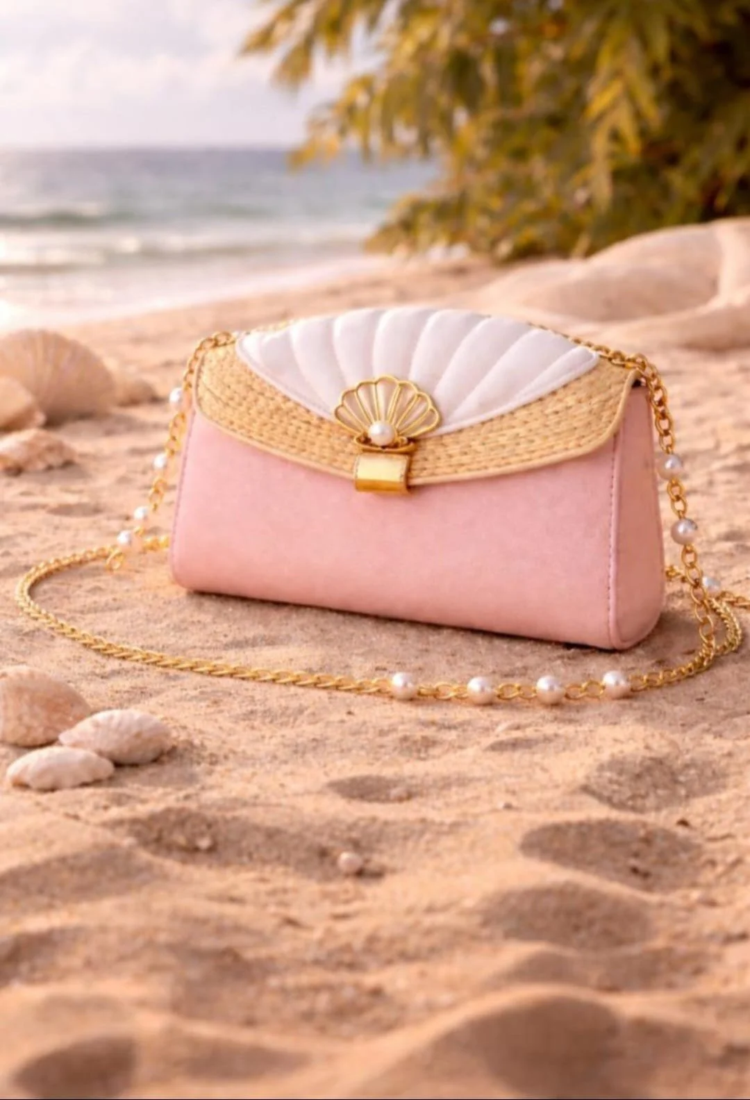 The Shelly Bag in pink and white