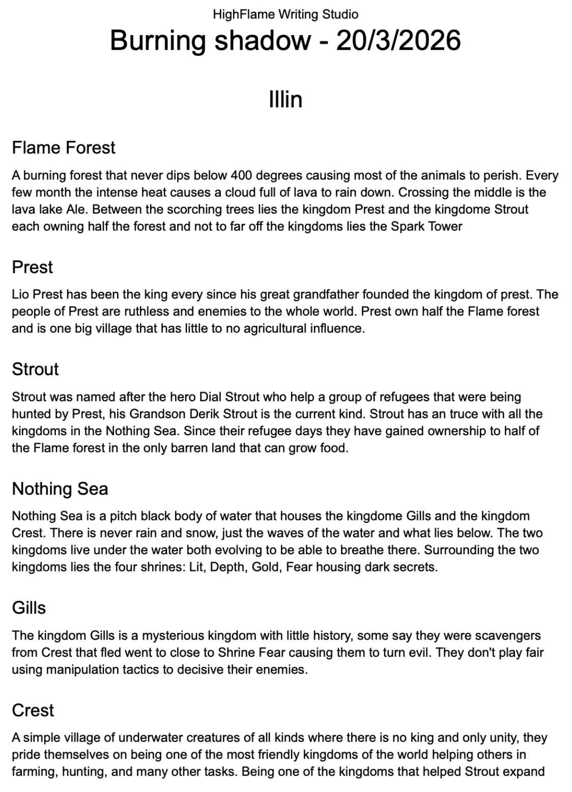 A Tier 1 World Building page about a mysterious continent