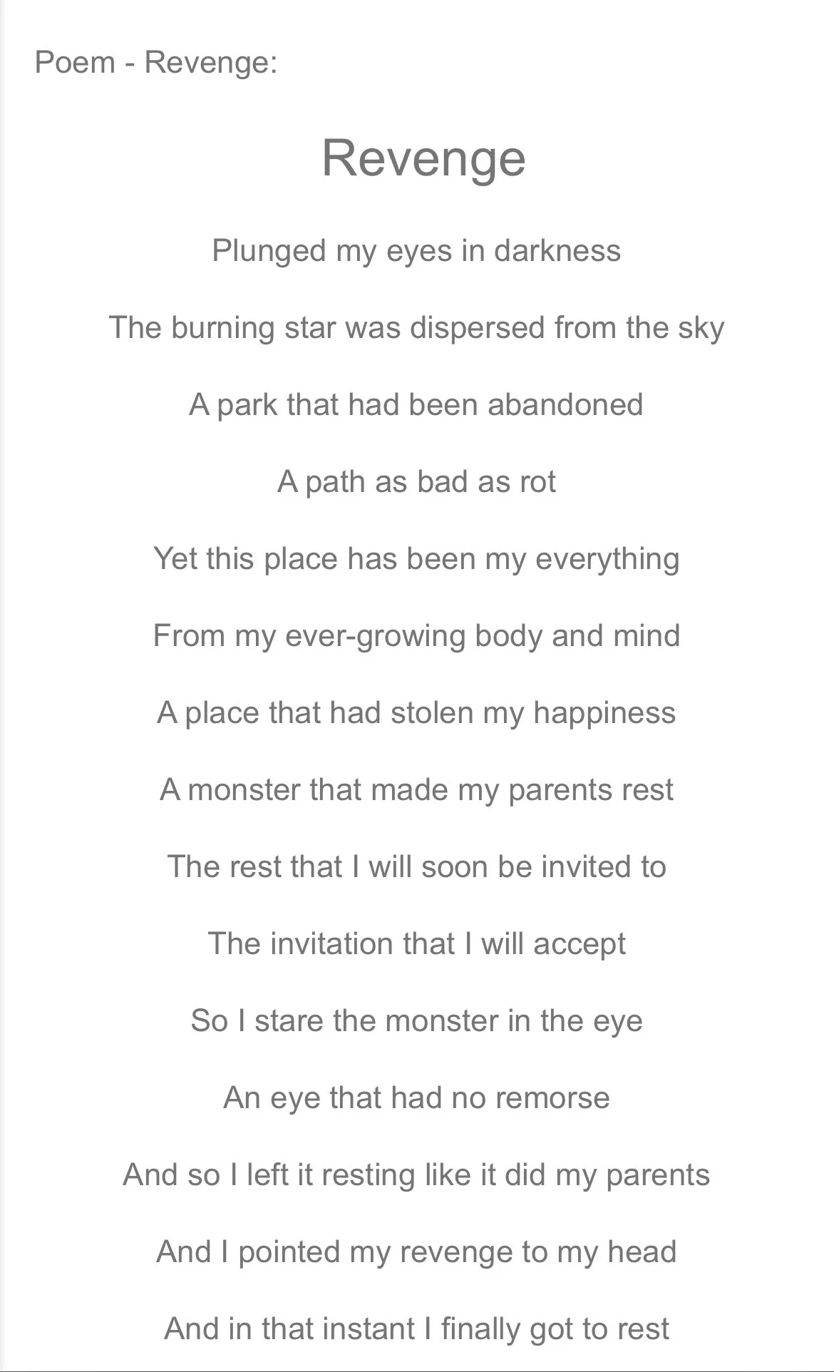 A poem showing someone who couldn't handle their emotions and actions