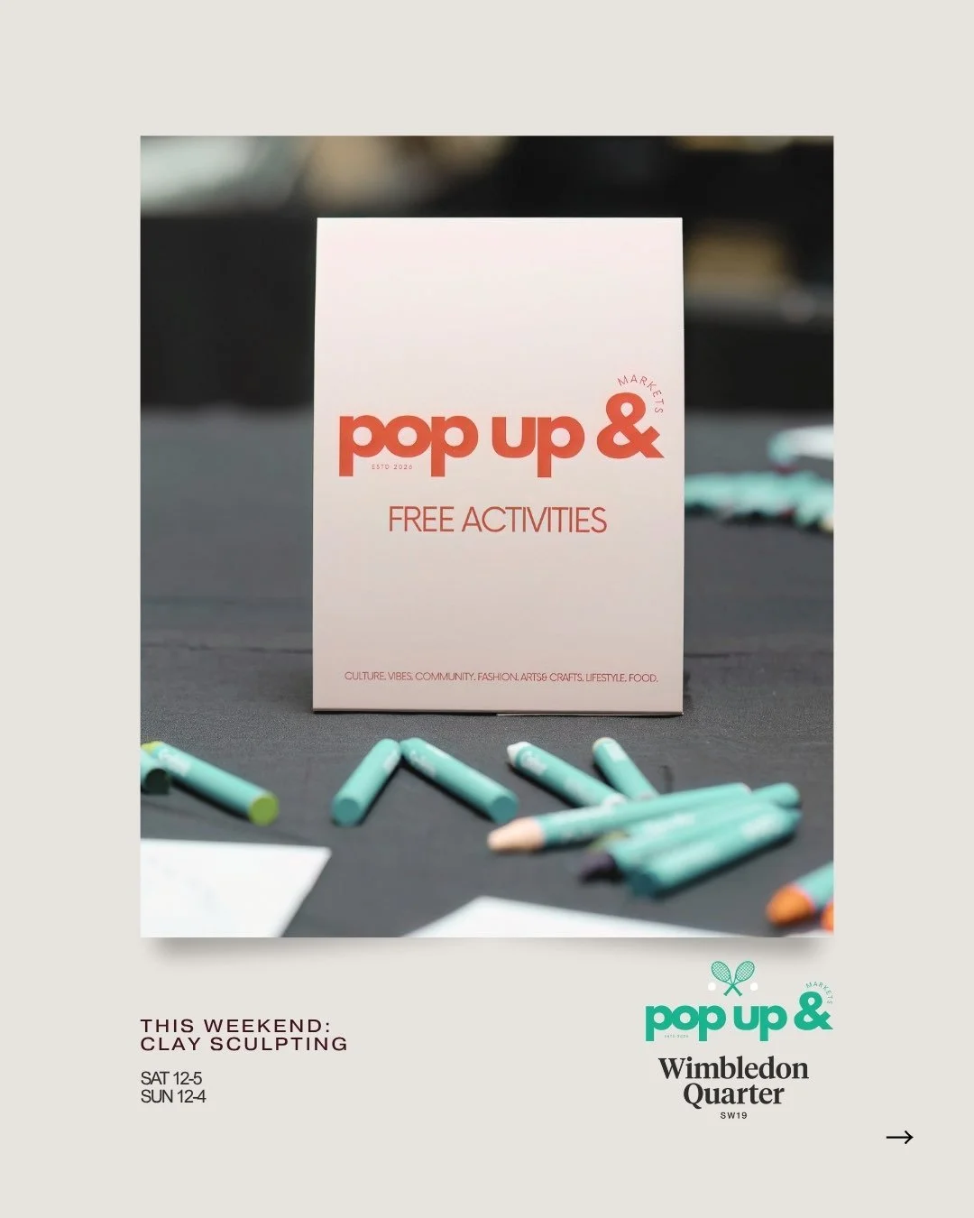 FREE Kids Activities this weekend 🎨🐟🧸🪆 at @pop.up.and Tennis 🎾 Markets &ndash; Week 1! 

Looking for something fun to do with the little ones during Wimbledon? We&rsquo;ve got you covered! 💚

Join us for FREE clay sculpting, where children can 
