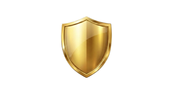 Golden shield icon with a reflective surface.