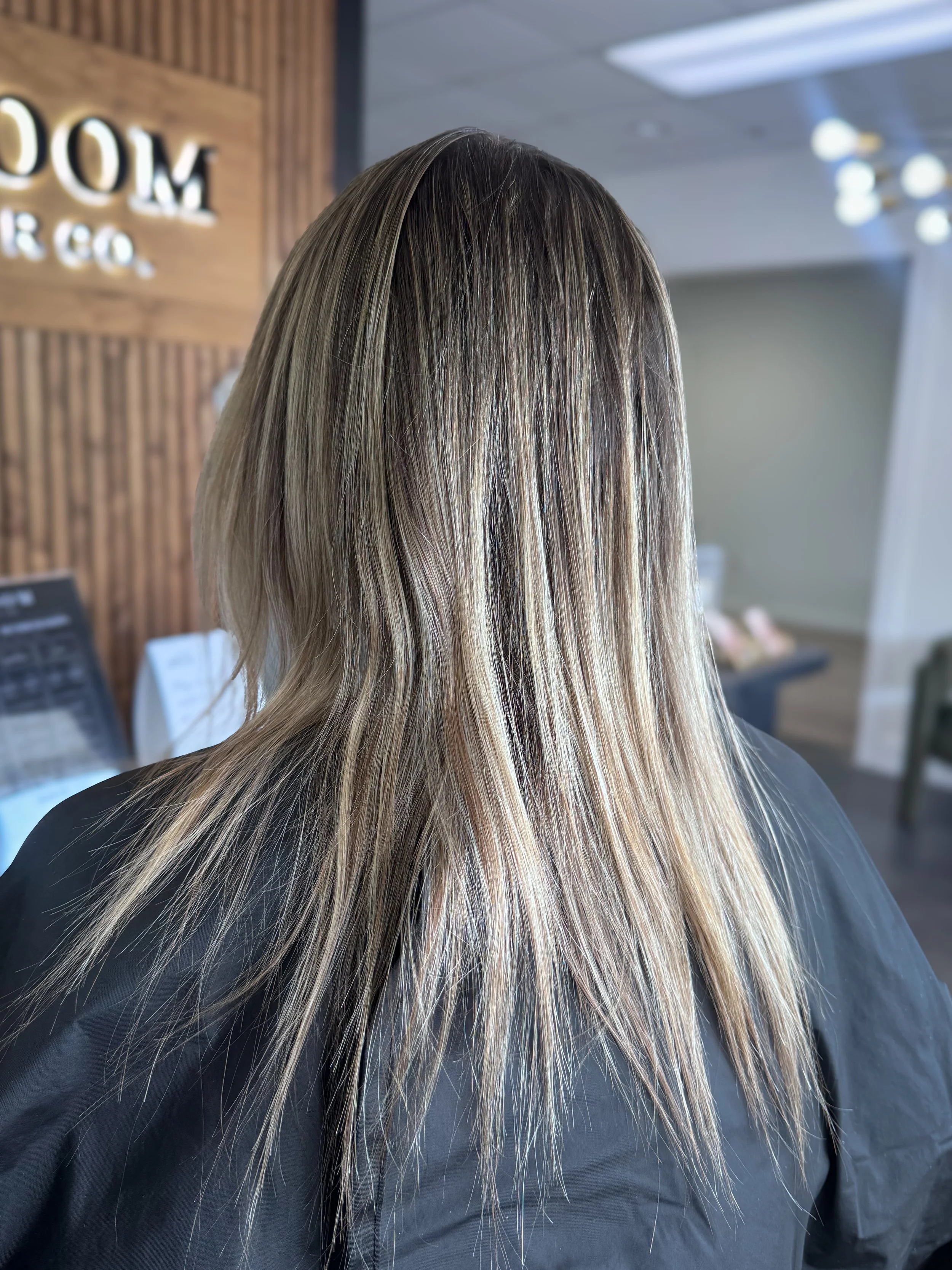 Before 18 inch blonde hair extension transformation at BLOOM HAIR CO. in Bremen, GA