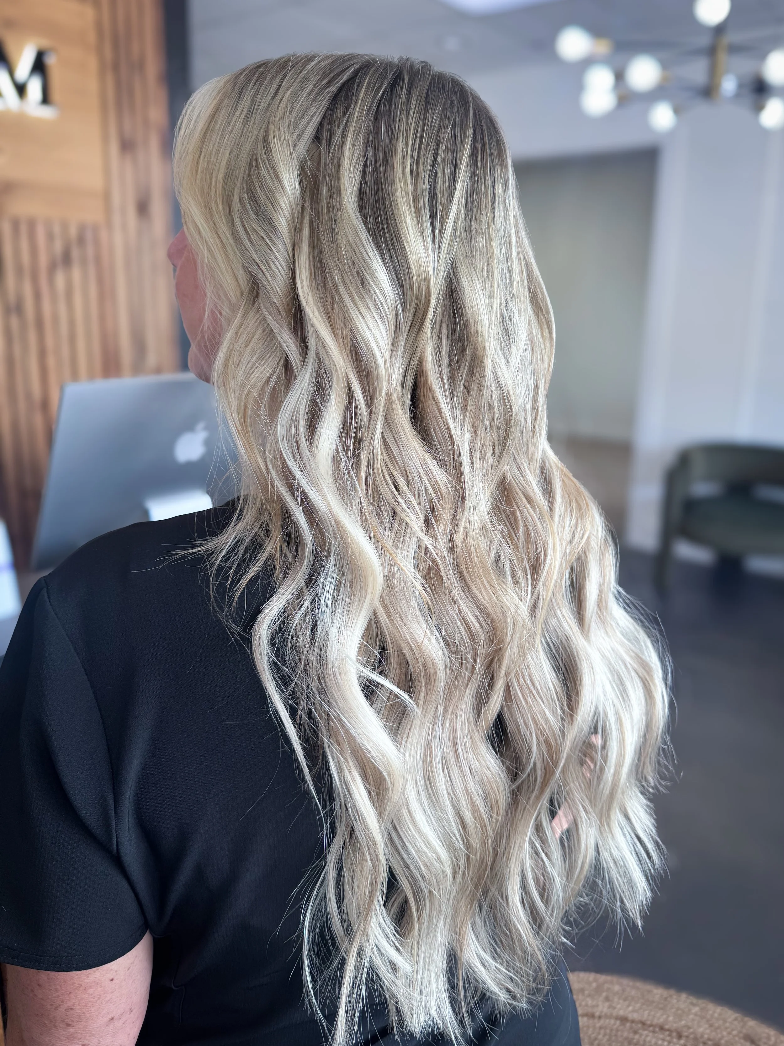 After 18 inch blonde Harper Ellis Hair Co. extension transformation at Bloom Hair Co in West Georgia and surrounding areas.
