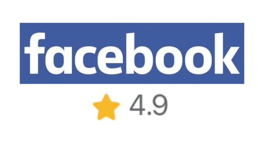 Facebook logo with a 4.9-star rating underneath