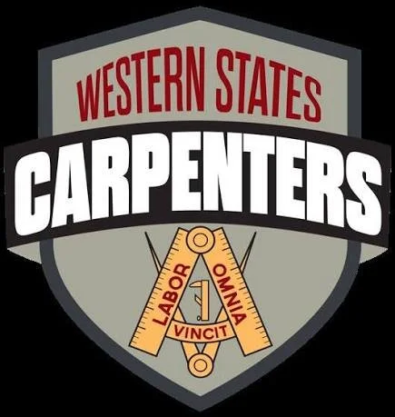 Logo of Western States Carpenters with a shield design, red and white text, and a carpenter's square with the Latin phrase 'Labor Omnia Vincit'.