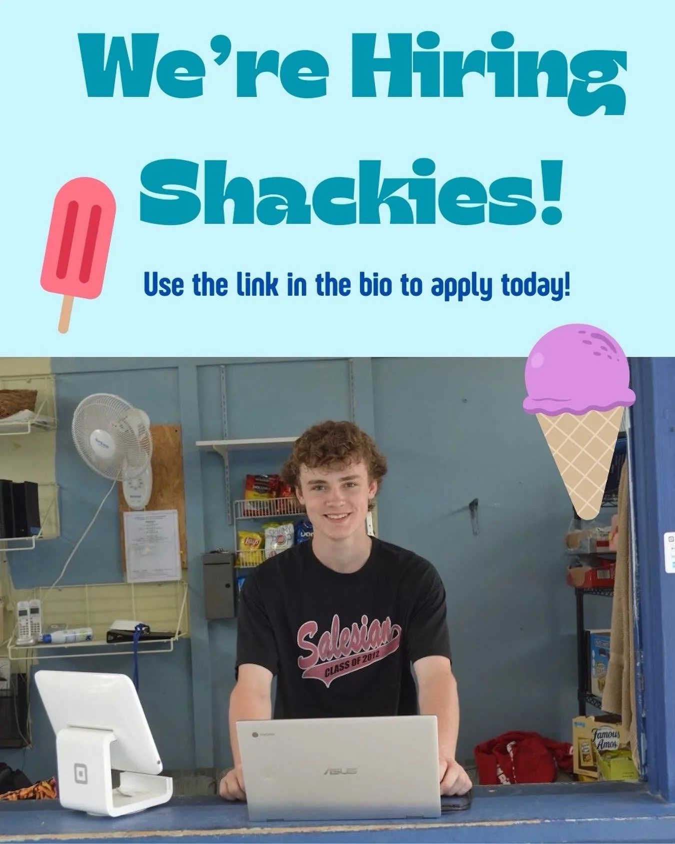 We&rsquo;re hiring Shakies to sell snacks, check members in, and help around the swim club!