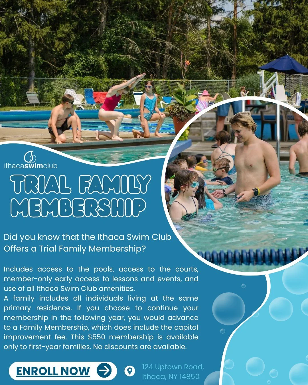 Interested in trying out the Ithaca Swim Club? Join with a trial membership today at ithacaswimclub.com/memberships