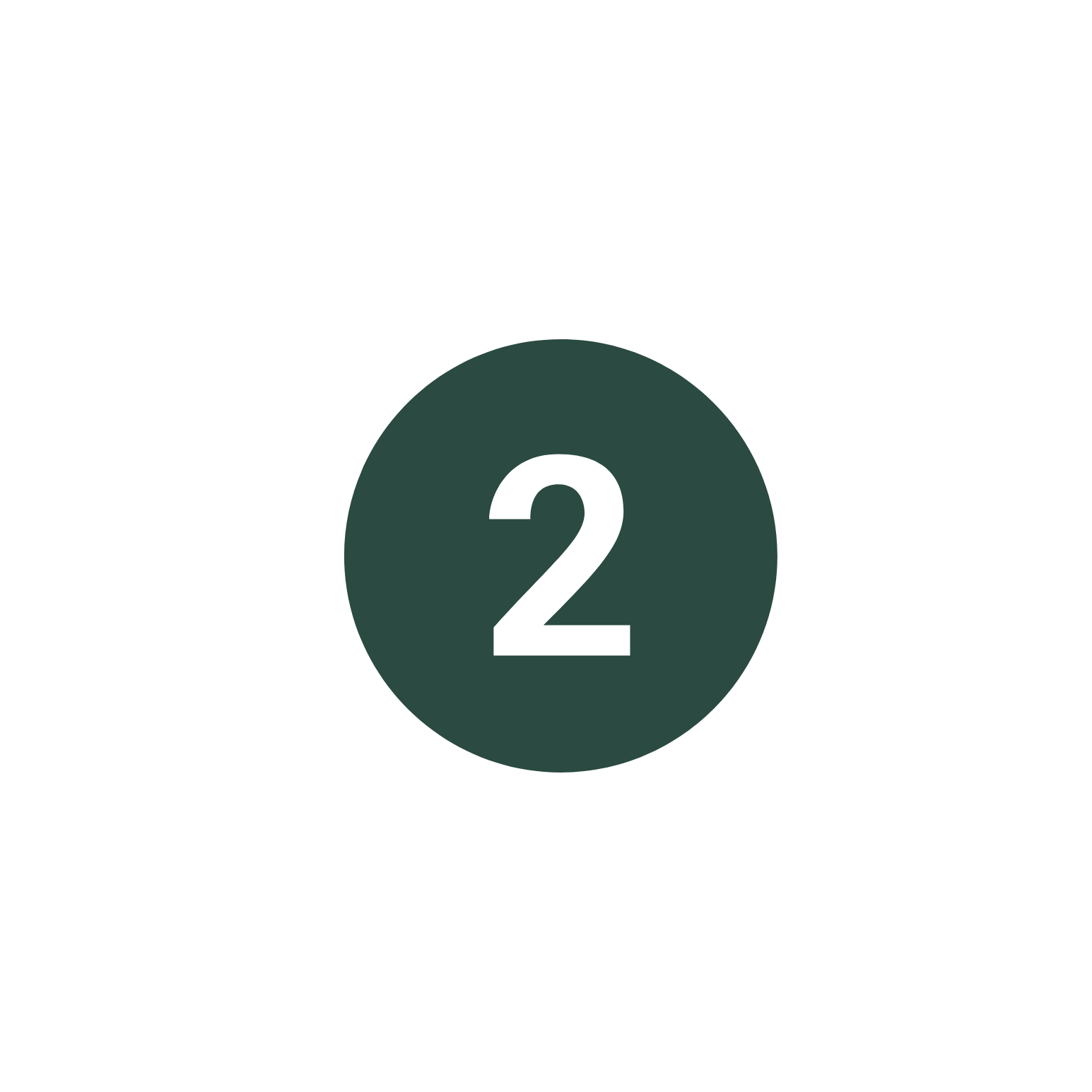 Number two icon in dark green circle on black background.