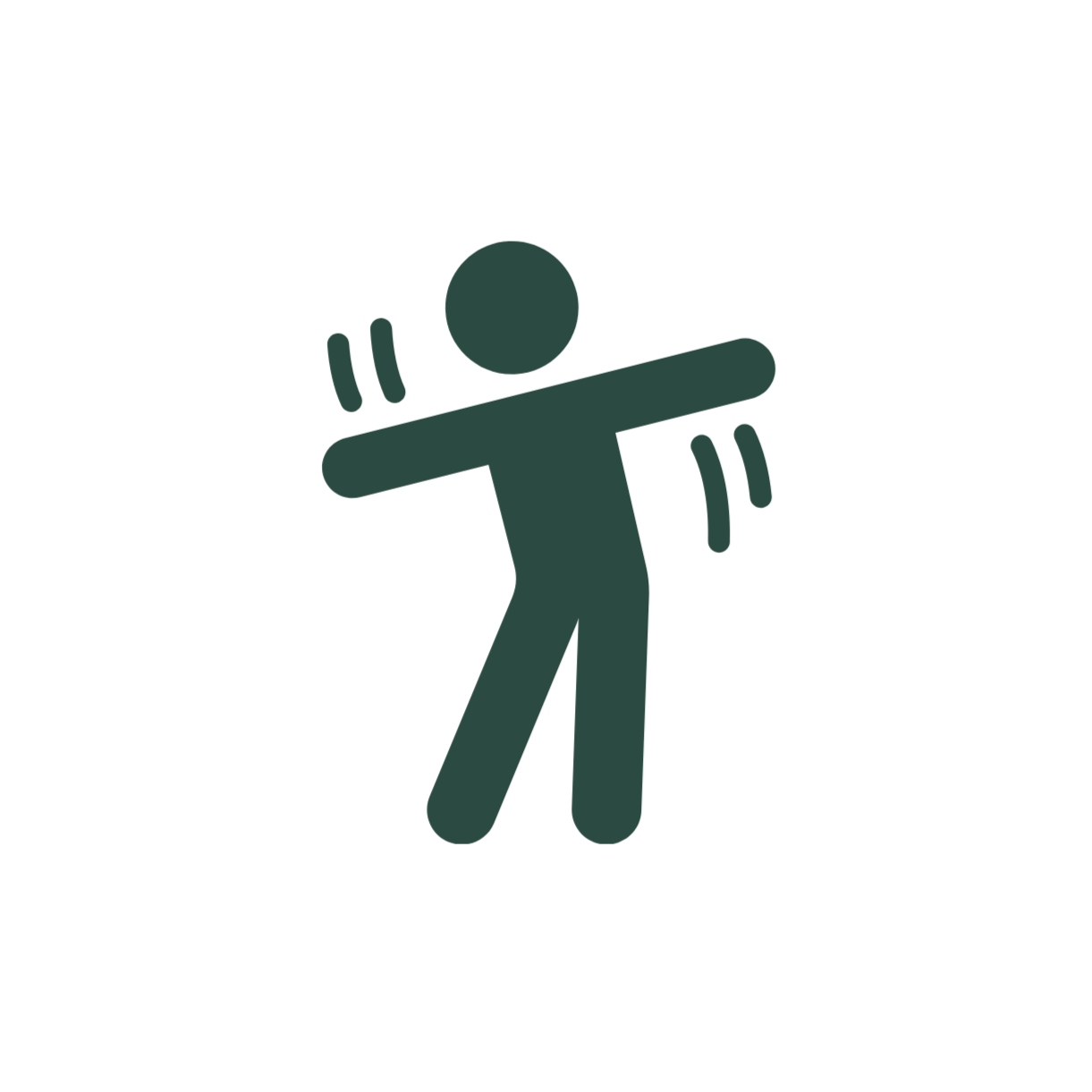 Animated icon of a person with arms outstretched, sweating, indicating physical exertion or discomfort.